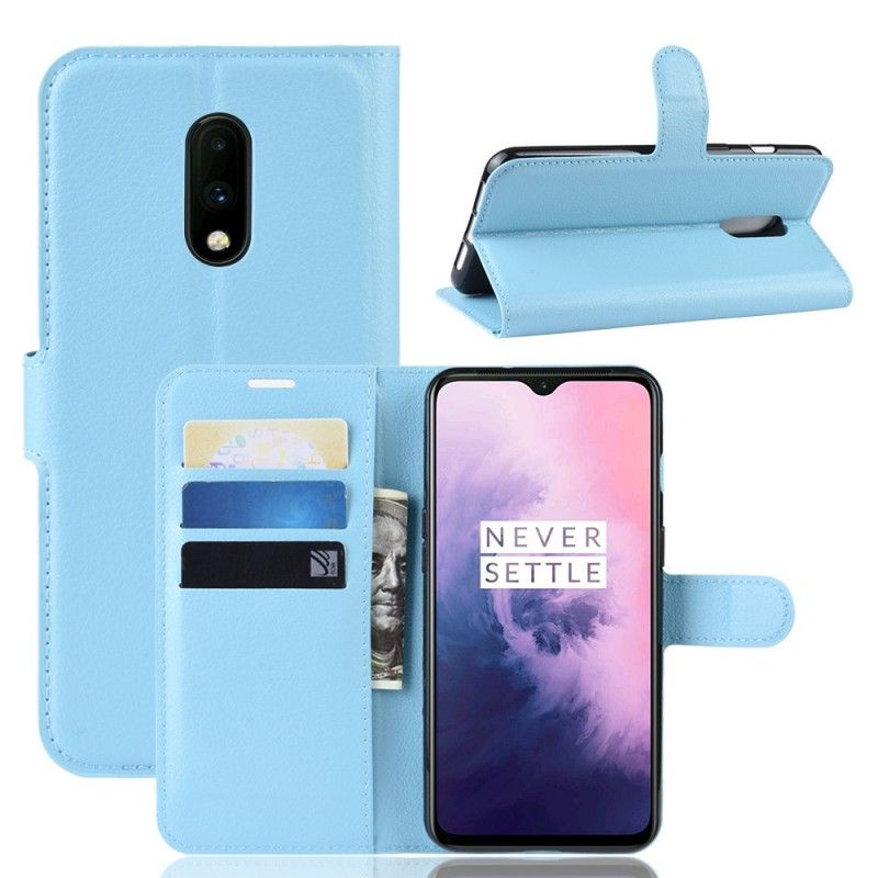 Leren Hoesje voor OnePlus 7 Wit Zwart Retro Lychee-Effect