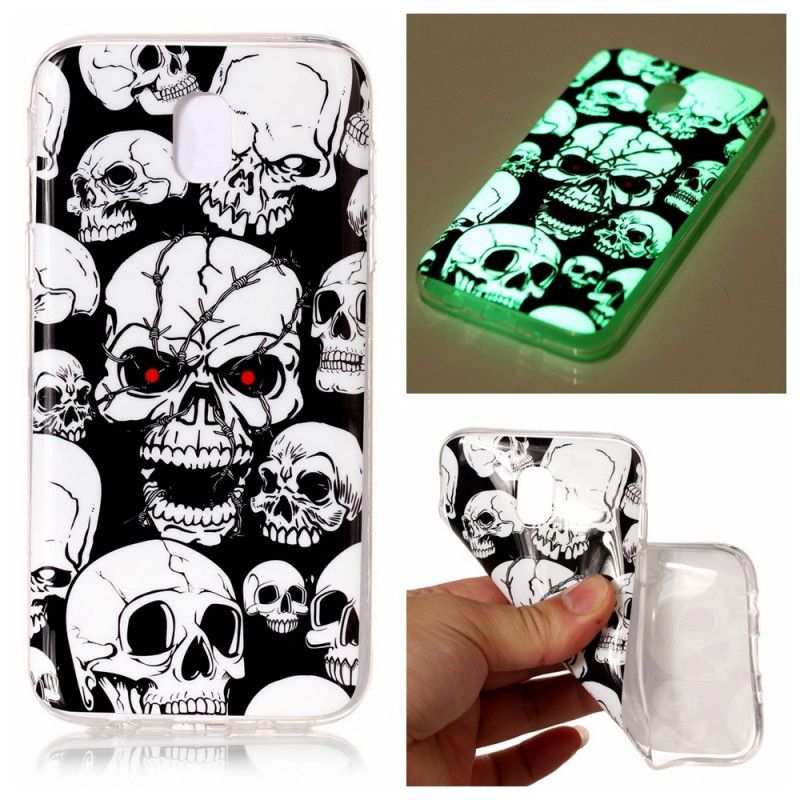 Cover Hoesje Samsung Galaxy J7 2017 Telefoonhoesje Aandacht Fluorescerende Schedels