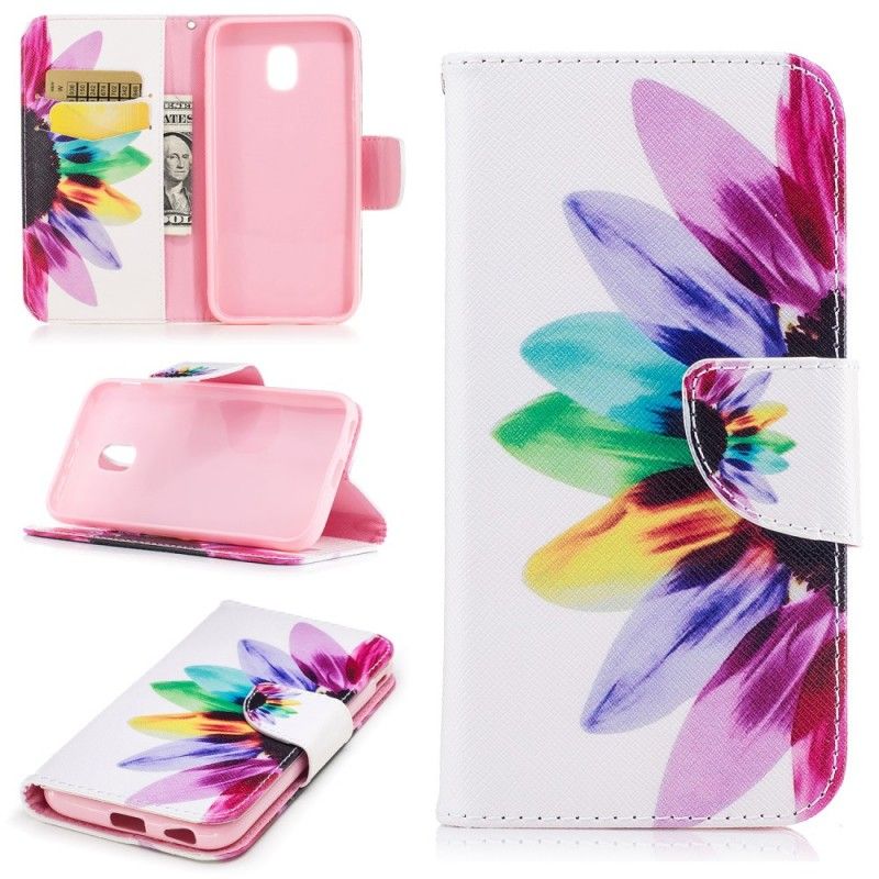 Leren Hoesje voor Samsung Galaxy J7 2017 Aquarelbloem