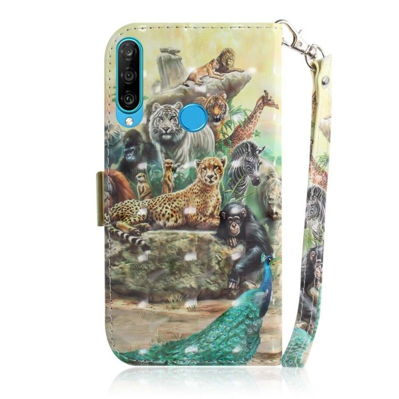 Bescherming Hoesje Huawei P30 Lite Telefoonhoesje String Safari Dieren