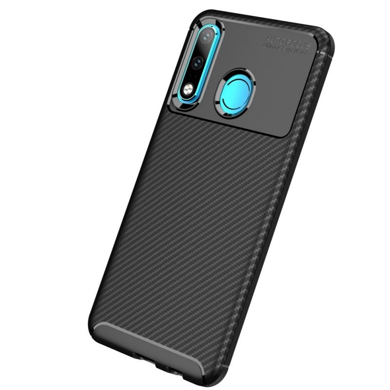 Case Hoesje Huawei P30 Lite Donkerblauw Zwart Telefoonhoesje Flexibele Koolstofvezeltextuur