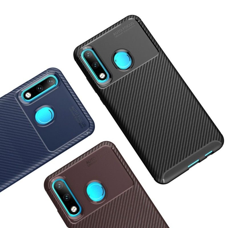 Case Hoesje Huawei P30 Lite Donkerblauw Zwart Telefoonhoesje Flexibele Koolstofvezeltextuur