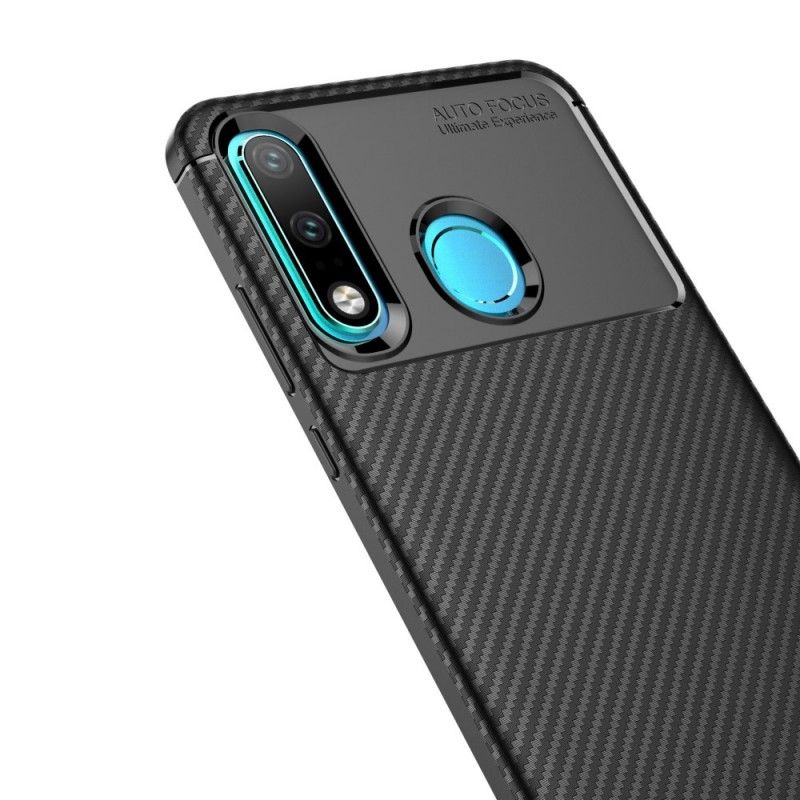 Case Hoesje Huawei P30 Lite Donkerblauw Zwart Telefoonhoesje Flexibele Koolstofvezeltextuur