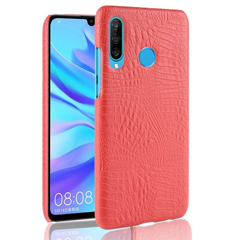 Case Hoesje Huawei P30 Lite Rood Zwart Telefoonhoesje Krokodillenhuideffect