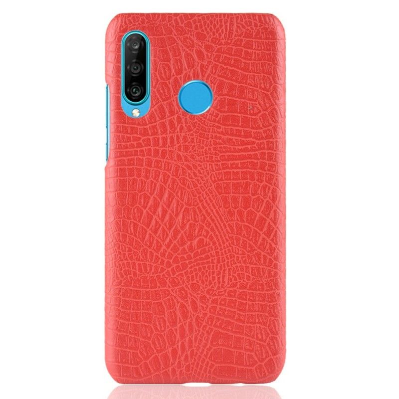 Case Hoesje Huawei P30 Lite Rood Zwart Telefoonhoesje Krokodillenhuideffect