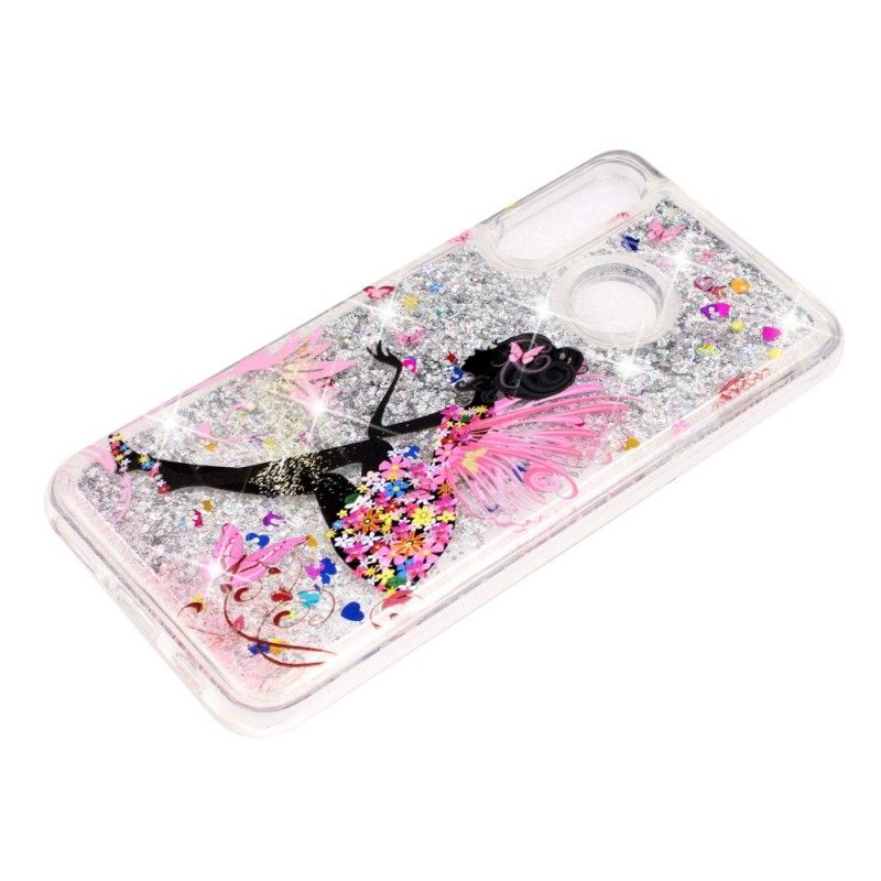 Case Hoesje Huawei P30 Lite Telefoonhoesje Transparante Bloemenfee Glitters