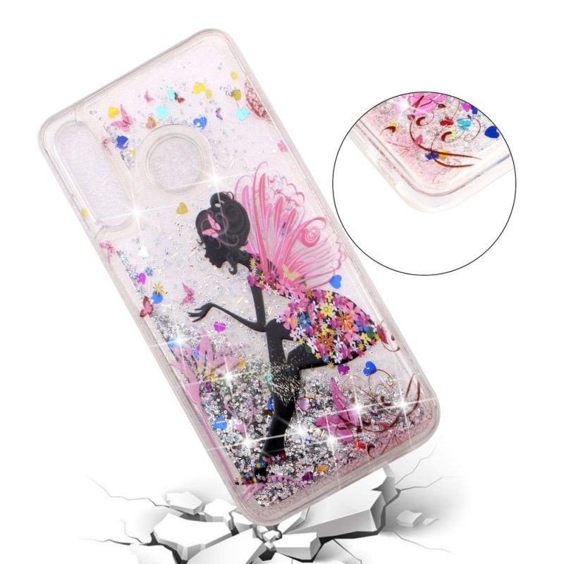 Case Hoesje Huawei P30 Lite Telefoonhoesje Transparante Bloemenfee Glitters