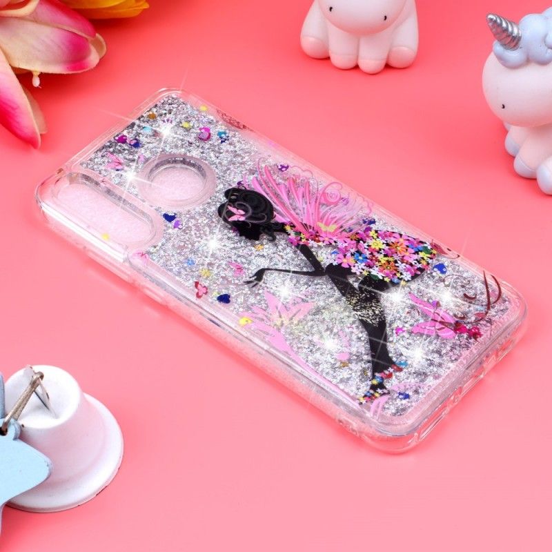 Case Hoesje Huawei P30 Lite Telefoonhoesje Transparante Bloemenfee Glitters