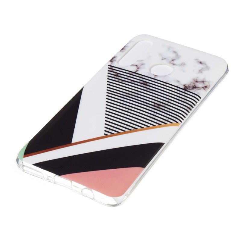 Cover Hoesje Huawei P30 Lite Telefoonhoesje Marmereffect Lijngeometrie