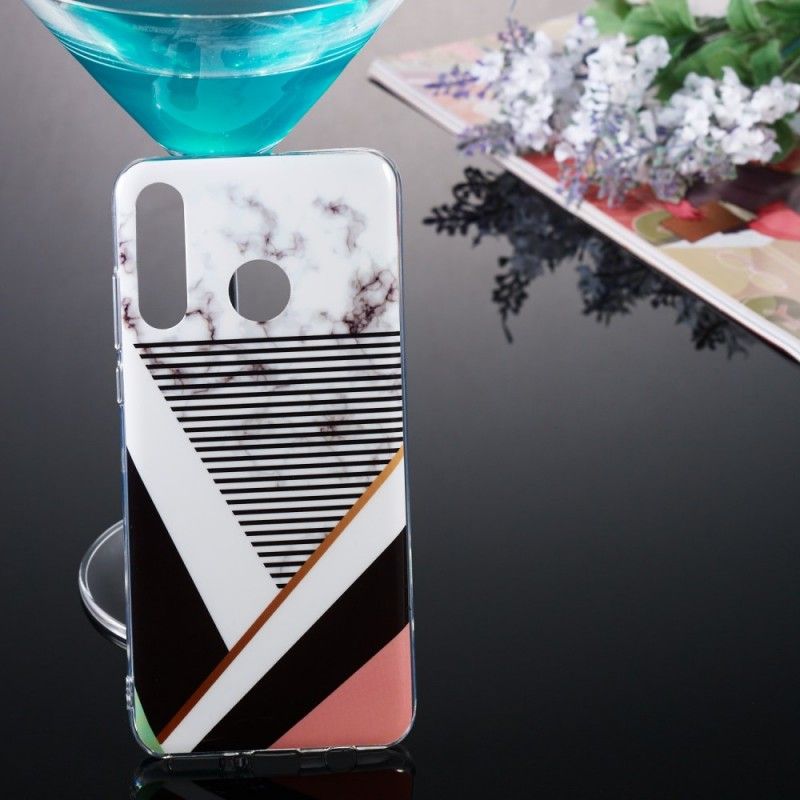 Cover Hoesje Huawei P30 Lite Telefoonhoesje Marmereffect Lijngeometrie