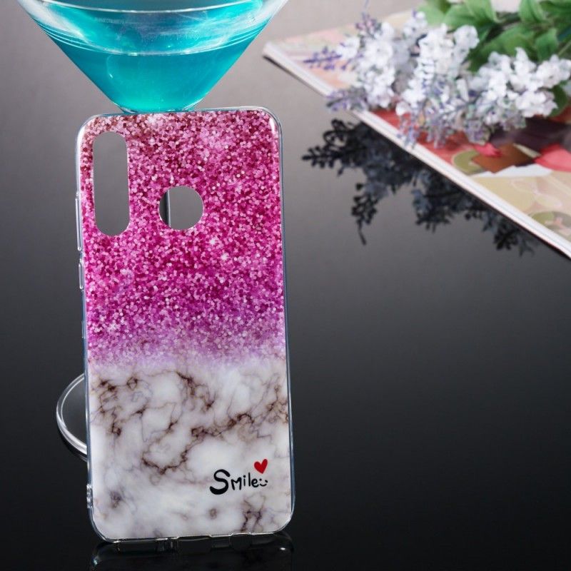 Cover Hoesje Huawei P30 Lite Telefoonhoesje Marmeren Glitter En Glimlach