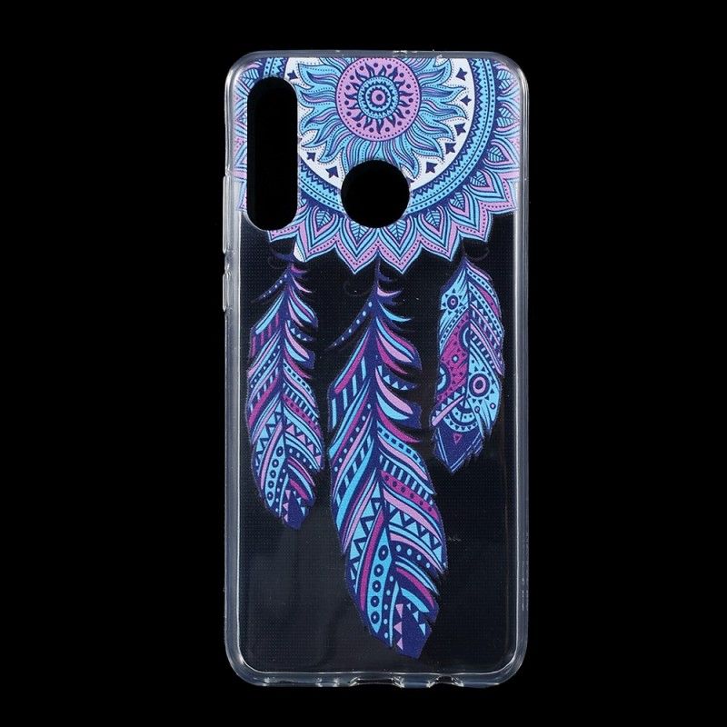 Cover Hoesje Huawei P30 Lite Telefoonhoesje Transparant Blauwe Veren Dromenvanger