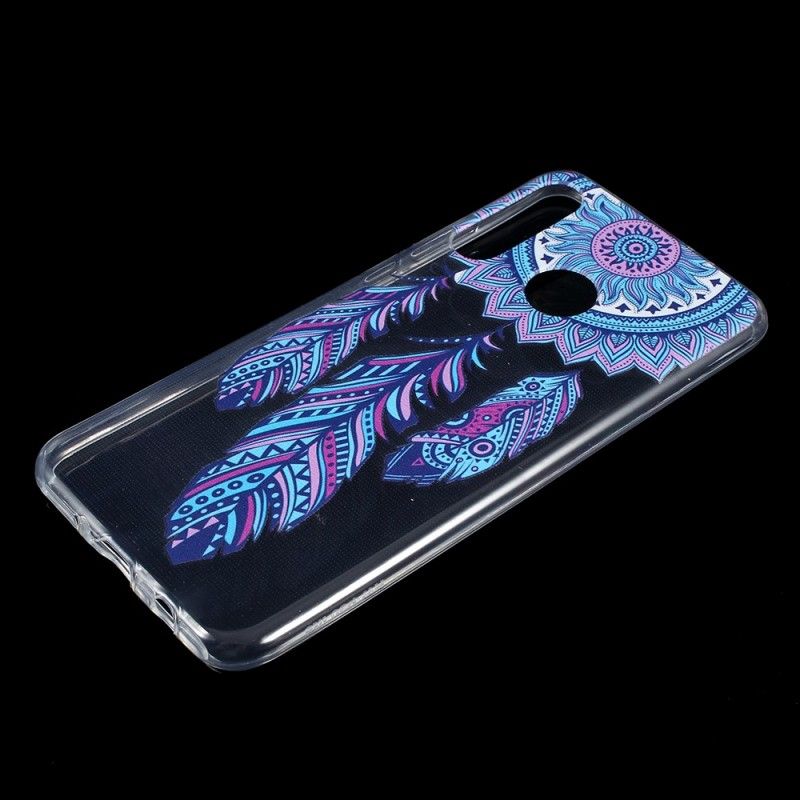 Cover Hoesje Huawei P30 Lite Telefoonhoesje Transparant Blauwe Veren Dromenvanger