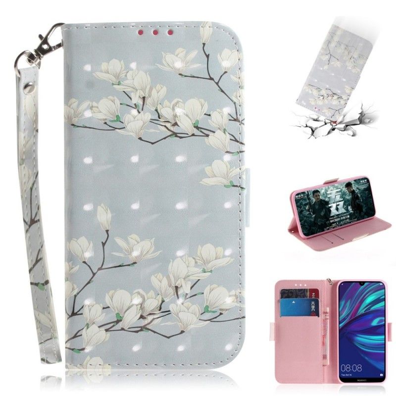 Flip Case Leren Huawei P30 Lite Bloeiende Boom Met String