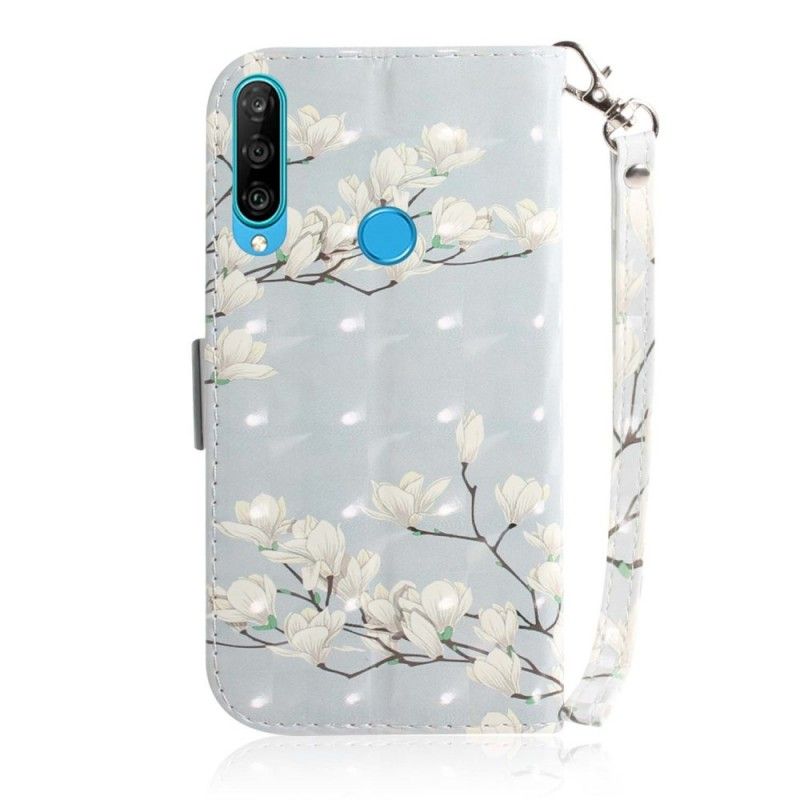 Flip Case Leren Huawei P30 Lite Bloeiende Boom Met String