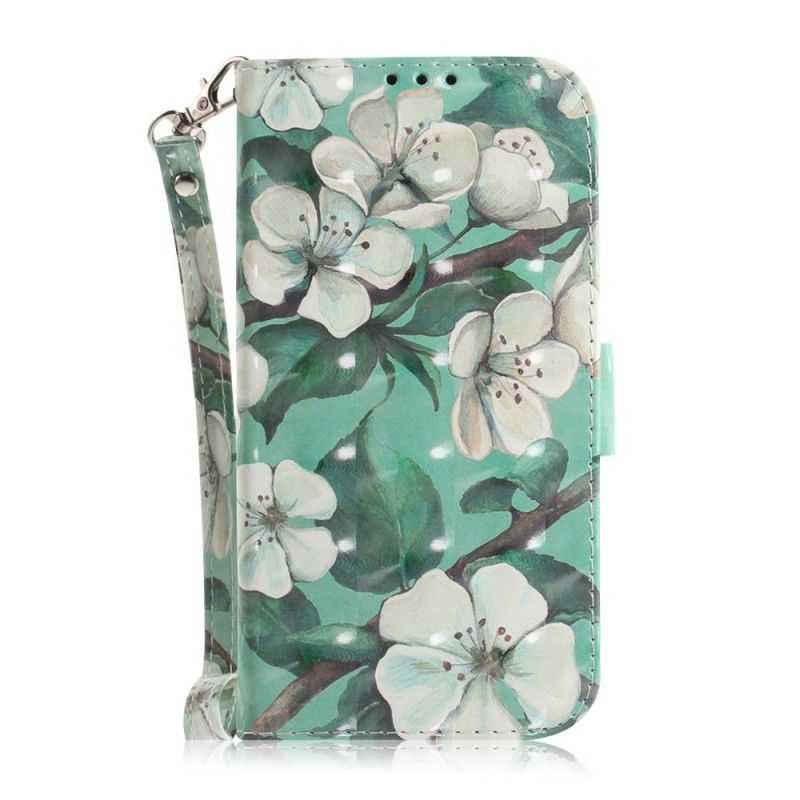 Flip Case Leren Huawei P30 Lite Bloeiende Tak Met String