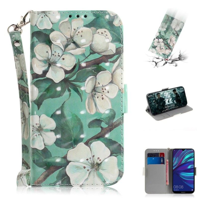 Flip Case Leren Huawei P30 Lite Bloeiende Tak Met String