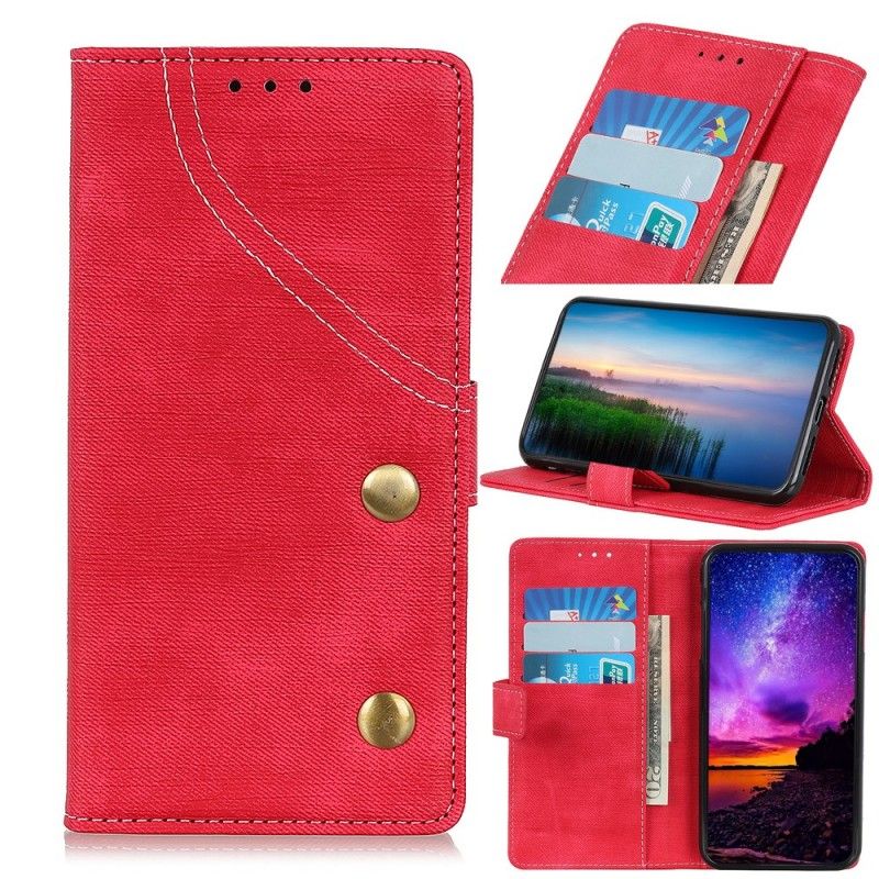 Flip Case Leren Huawei P30 Lite Donkerblauw Rood Jeans Met Knopen