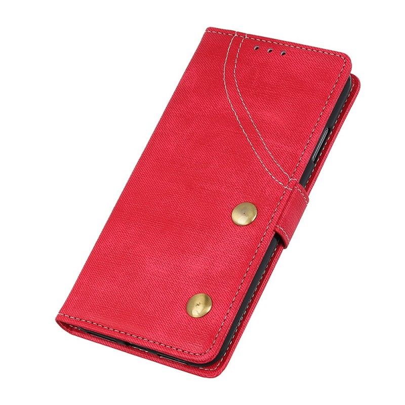 Flip Case Leren Huawei P30 Lite Donkerblauw Rood Jeans Met Knopen