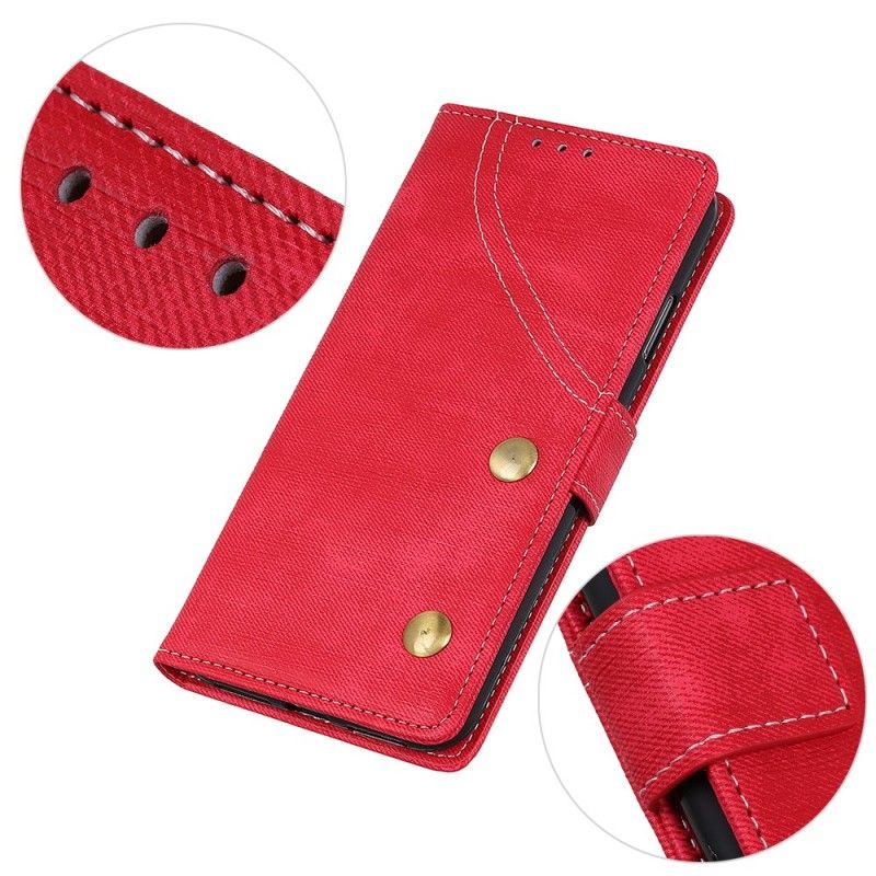 Flip Case Leren Huawei P30 Lite Donkerblauw Rood Jeans Met Knopen