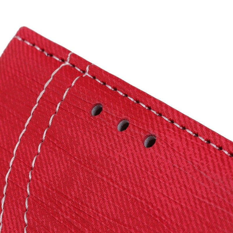 Flip Case Leren Huawei P30 Lite Donkerblauw Rood Jeans Met Knopen