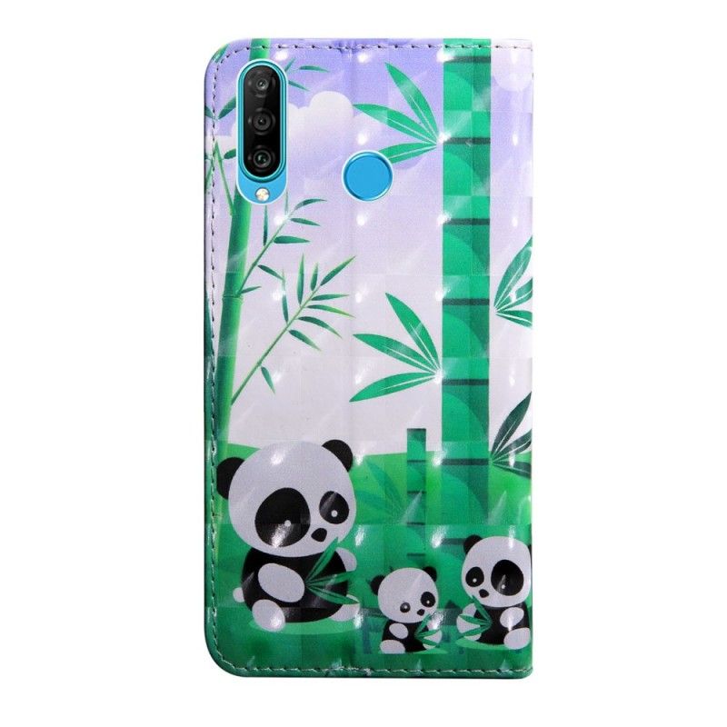 Flip Case Leren Huawei P30 Lite Pandafamilie