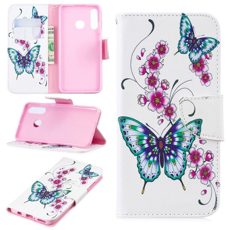 Flip Case Leren Huawei P30 Lite Prachtige Vlinders