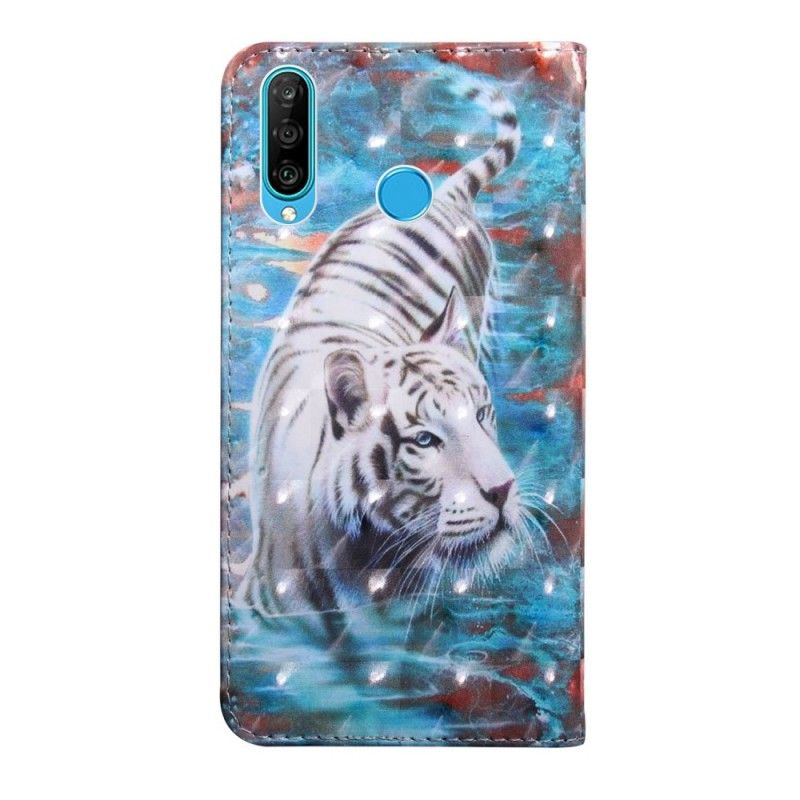 Flip Case Leren Huawei P30 Lite Tijger In Het Water