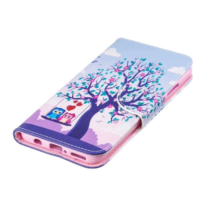 Flip Case Leren Huawei P30 Lite Uilen Op De Schommel