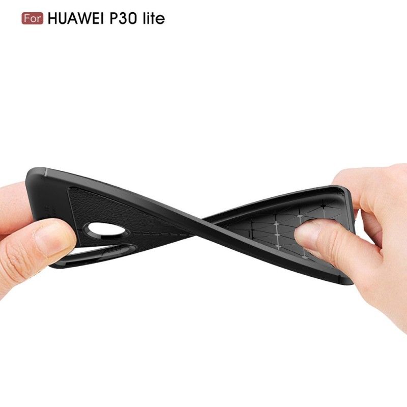 Hoesje Huawei P30 Lite Rood Zwart Dubbellijns Lychee Leereffect