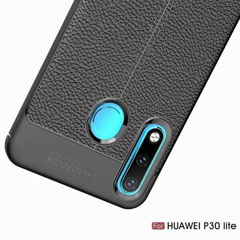 Hoesje Huawei P30 Lite Rood Zwart Dubbellijns Lychee Leereffect