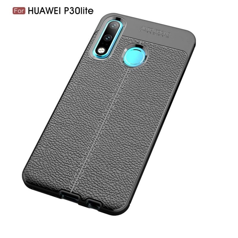 Hoesje Huawei P30 Lite Rood Zwart Dubbellijns Lychee Leereffect