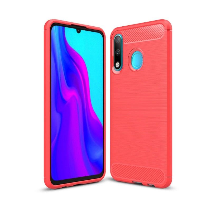 Hoesje Huawei P30 Lite Rood Zwart Geborsteld Koolstofvezel