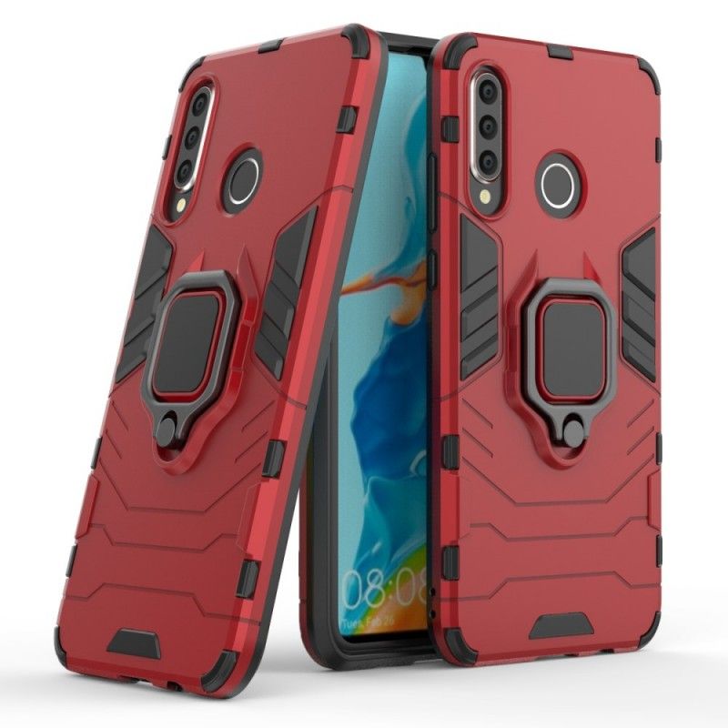 Hoesje Huawei P30 Lite Rood Zwart Resistente Ring