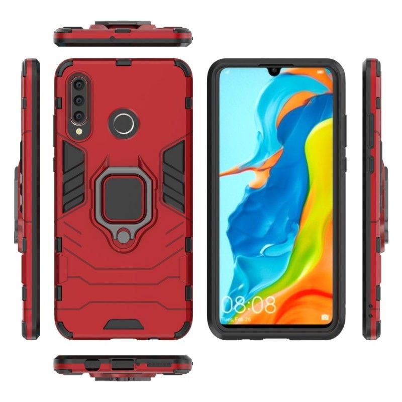 Hoesje Huawei P30 Lite Rood Zwart Resistente Ring