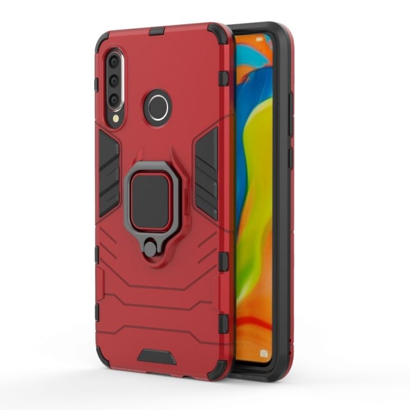 Hoesje Huawei P30 Lite Rood Zwart Resistente Ring