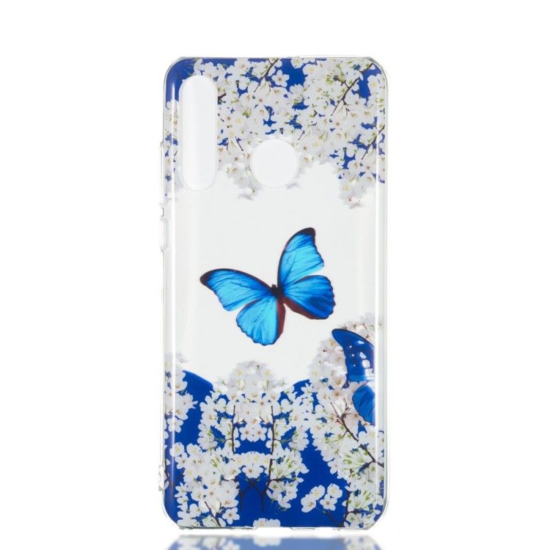 Hoesje voor Huawei P30 Lite Blauwe Vlinder En Winterbloemen