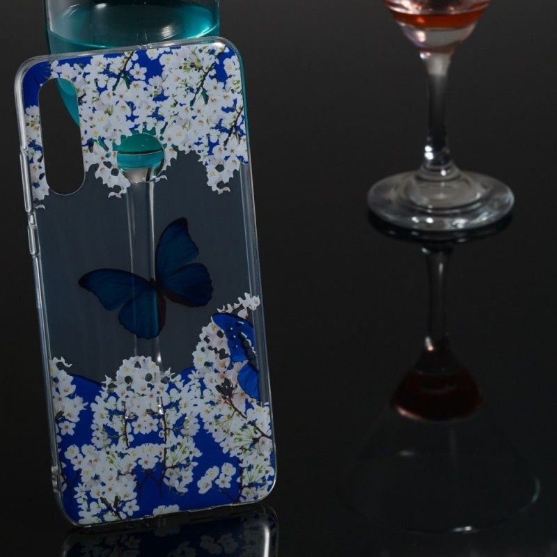 Hoesje voor Huawei P30 Lite Blauwe Vlinder En Winterbloemen