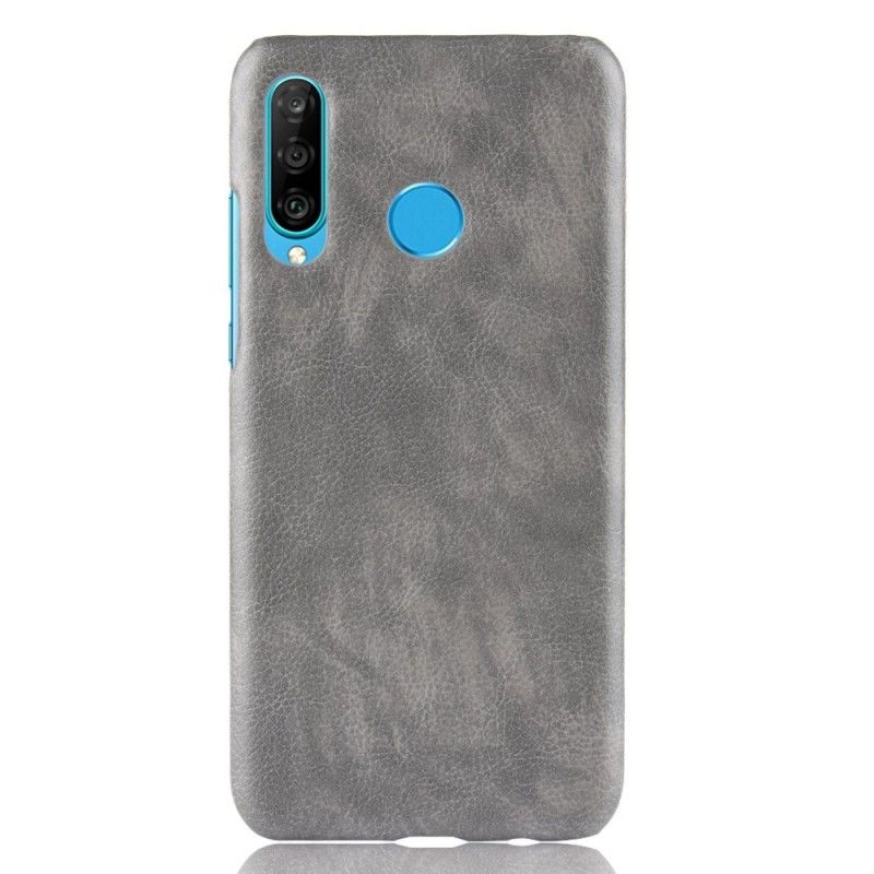 Hoesje voor Huawei P30 Lite Grijs Zwart Lychee Leereffect