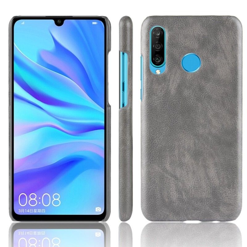 Hoesje voor Huawei P30 Lite Grijs Zwart Lychee Leereffect