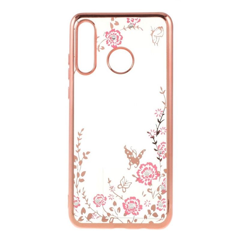 Hoesje voor Huawei P30 Lite Rose Goud Metalen Effectrand Met Vlinders