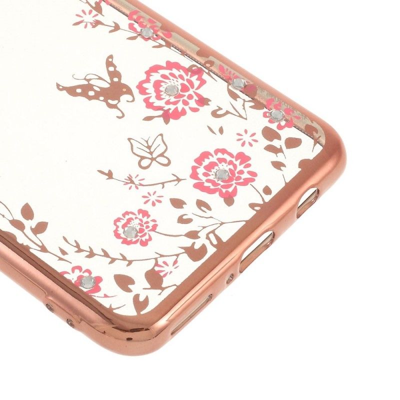 Hoesje voor Huawei P30 Lite Rose Goud Metalen Effectrand Met Vlinders