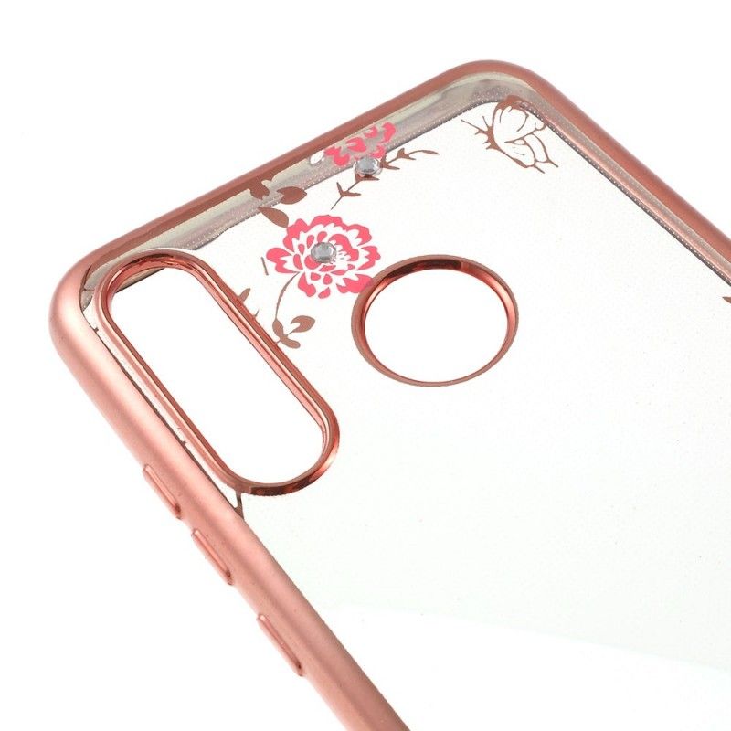 Hoesje voor Huawei P30 Lite Rose Goud Metalen Effectrand Met Vlinders