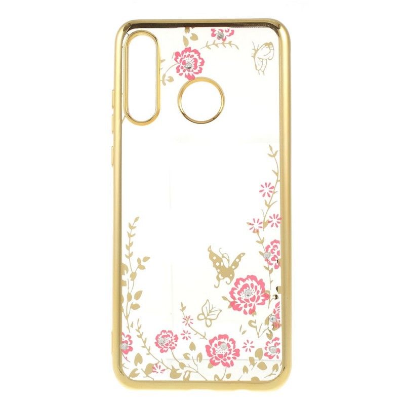 Hoesje voor Huawei P30 Lite Rose Goud Metalen Effectrand Met Vlinders