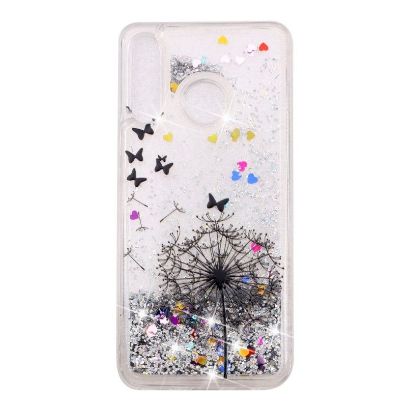 Hoesje voor Huawei P30 Lite Transparant Zwarte Paardenbloem Glitters