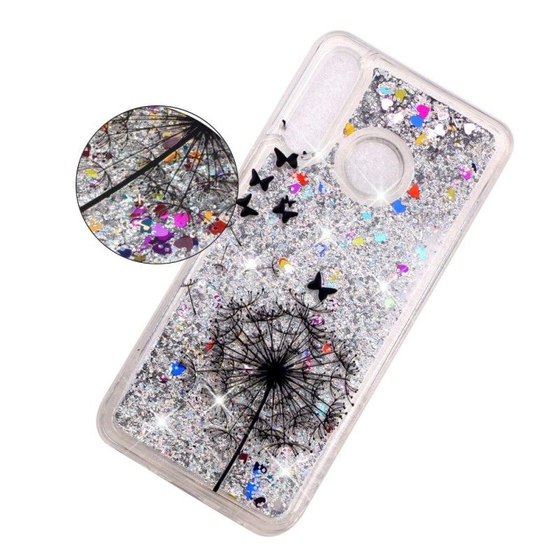 Hoesje voor Huawei P30 Lite Transparant Zwarte Paardenbloem Glitters