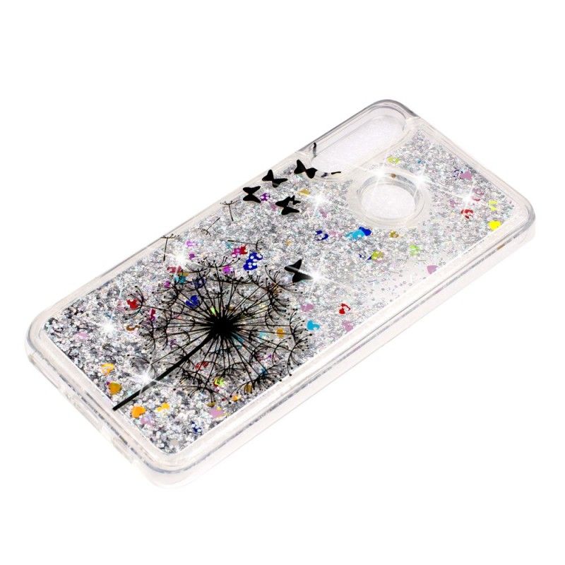 Hoesje voor Huawei P30 Lite Transparant Zwarte Paardenbloem Glitters