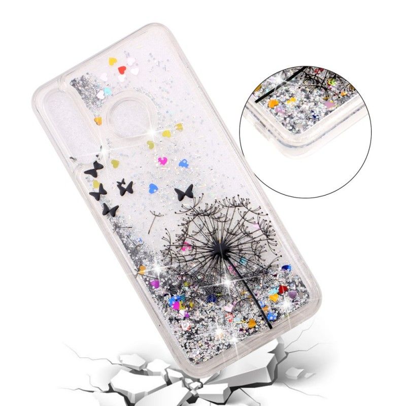 Hoesje voor Huawei P30 Lite Transparant Zwarte Paardenbloem Glitters