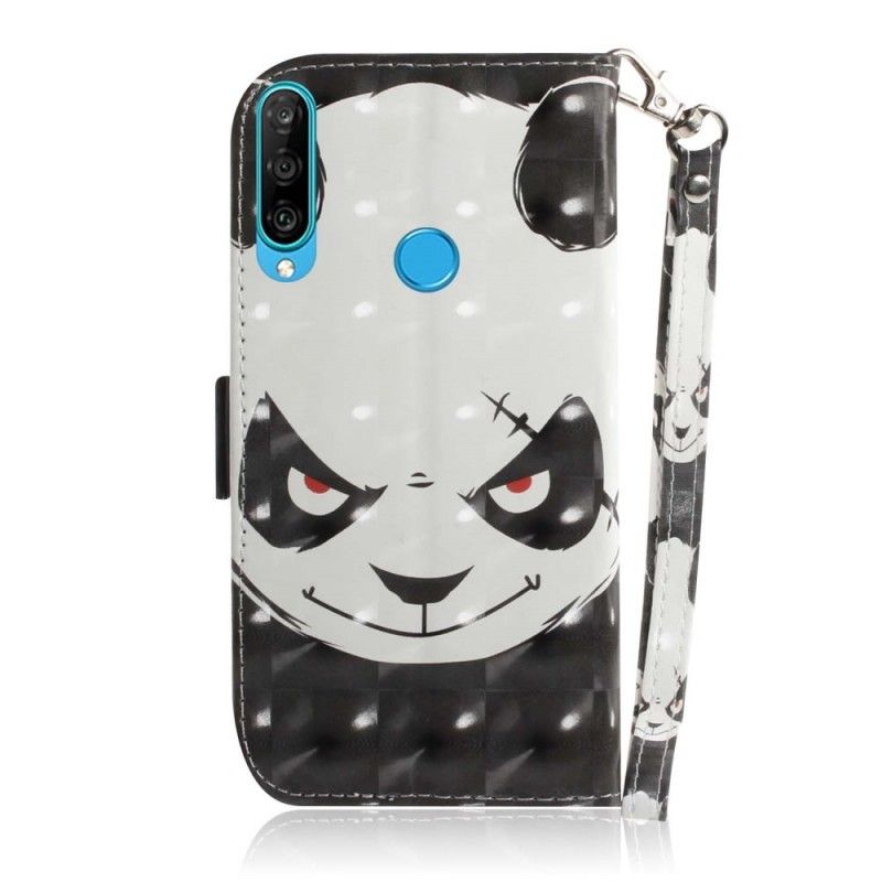 Leren Hoesje Huawei P30 Lite Boze Panda Met String