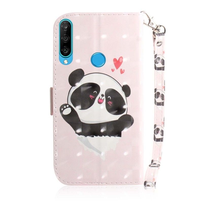 Leren Hoesje Huawei P30 Lite Panda Love Met String